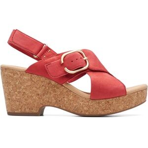 Clarks Red Wedge Sandals with Cork Heel
